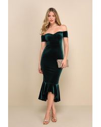 Lulus - How Much I Care Velvet Off-The-Shoulder Midi Dress - Lyst