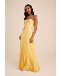 Lulus - Elkay Pleated Satin Drop Waist Maxi Dress - Lyst