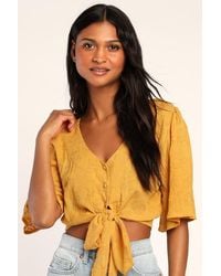 Lulus - Delightful Darling Floral Embroidered Tie-Front Crop Top - Lyst