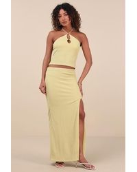 Lulus - Fania Lime Textured Knit Maxi Skirt - Lyst