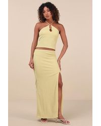 Lulus - Fania Lime Textured Knit Maxi Skirt - Lyst