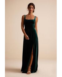 Lulus - Graceful Invite Emerald Velvet Square Neck Lace-Up Maxi Dress - Lyst
