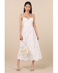 Lulus - Jenora Embroidered Bustier Midi Dress - Lyst