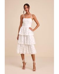 Lulus - Grace And Beauty Burnout Floral Print Tiered Dress - Lyst