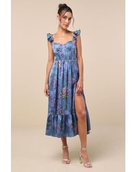 Lulus - Sweet Like Sangria Floral Ruffled Bustier Midi Dress - Lyst