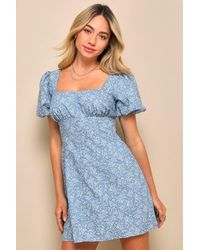 Lulus - Flawless Darling Floral Chambray Tie-Back Mini Dress - Lyst