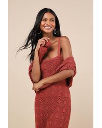 Lulus - Doubled Up Cutie Rust Crochet Two-Piece Sweater Midi Dress - Lyst