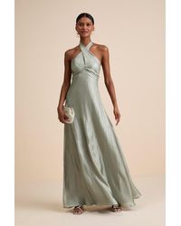 Lulus - Canley Sage Satin Cross-Front Halter Maxi Dress - Lyst