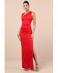 Lulus - Enticing Darling Asymmetrical Ruched Maxi Dress - Lyst