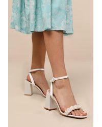 Lulus - Beatta Satin Pearl Ankle Strap High Heel Sandals - Lyst