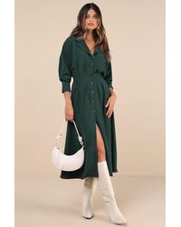 Lulus - Timeless Class Collared Button-Up Pleated Midi Dress - Lyst