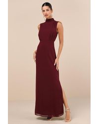 Lulus - Classic Elegance Plum Chiffon Sleeveless Mock Neck Maxi Dress - Lyst