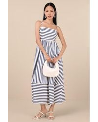 Lulus - Exceptionally Pristine And Cream Striped Cutout Midi Dress - Lyst
