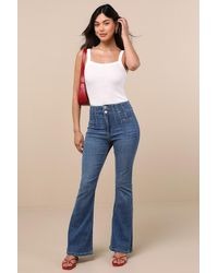 Lulus - Archie Medium Wash High-Rise Flare Jeans - Lyst