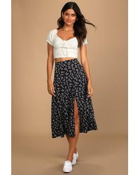 Lulus - Bliss Me Floral Print Midi Skirt - Lyst