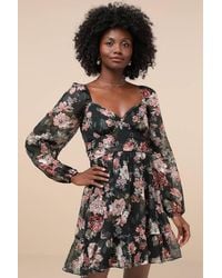 Lulus - Truly Adorable Floral Burnout Balloon Sleeve Mini Dress - Lyst