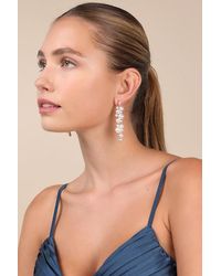 Lulus - Eloquent Status Pearl And Rhinestone Drop Earrings - Lyst