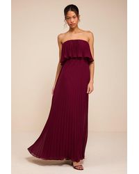 Lulus - Arietta Plum Pleated Strapless Maxi Dress - Lyst