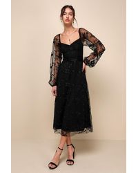Lulus - Darling Charisma Mesh Embroidered Midi Dress - Lyst