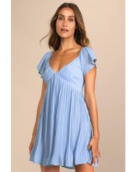Lulus - Amalfi Coast Pleated Flutter Sleeve Mini Dress - Lyst