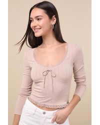 Lulus - Celise Light Pointelle Knit Long Sleeve Top - Lyst