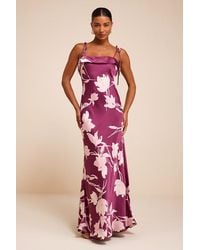 Lulus - Florine Plum Floral Satin Tie-Strap Maxi Dress - Lyst