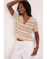 Lulus - Bebe Striped Crochet Collared Top - Lyst