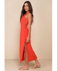 Lulus - Masterfully Mod Bright Side Button Midi Dress - Lyst