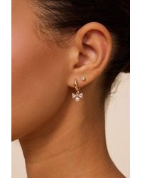 Lulus - Vianna Rhinestone Bow Huggie Hoop Earrings - Lyst