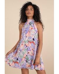 Lulus - Tied Back To You Multi Floral Print Mini Shift Dress - Lyst