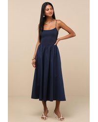 Lulus - Tandria Smocked Sleeveless Midi Dress - Lyst