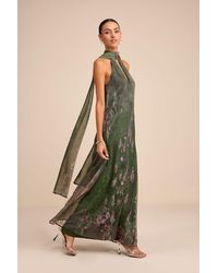 Lulus - Calixta Abstract Chiffon Sash Shift Maxi Dress - Lyst