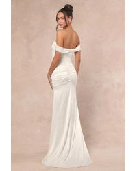 Lulus - Torri Satin Off-The-Shoulder Maxi Dress - Lyst