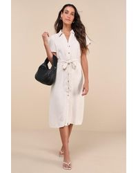 Lulus - Italian Summer Linen Midi Dress - Lyst