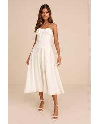 Lulus - Aspen Plisse Strapless Bustier Midi Dress - Lyst