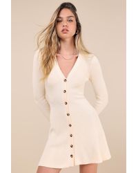 Lulus - Adorably Flirty Button-Front Sweater Mini Dress - Lyst