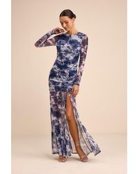 Lulus - Vibrant Poise Floral Print Mesh Ruched Maxi Dress - Lyst
