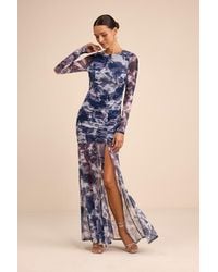 Lulus - Vibrant Poise Floral Print Mesh Ruched Maxi Dress - Lyst