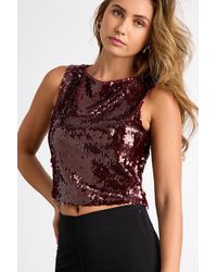 Lulus - Chelia Shiny Sequin Cropped Tank Top - Lyst