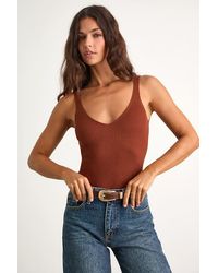 Lulus - Emberlin Ribbed Low-Back Sleeveless Bodysuit - Lyst