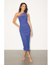 Lulus - Kiden Mesh Ruched One-Shoulder Midi Dress - Lyst