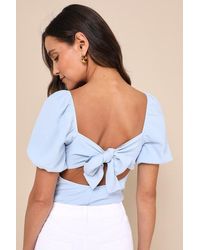 Lulus - Abundance Of Love Textured Puff Sleeve Tie-Back Bodysuit - Lyst
