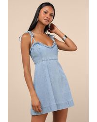 Lulus - Kamda Light Wash Denim Tie-Strap Mini Dress - Lyst
