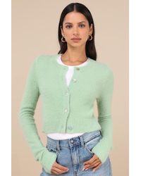 Lulus - Cozy Sweetness Mint Eyelash Knit Cropped Cardigan - Lyst