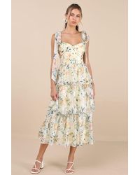 Lulus - Svea Floral Tiered Tie-Strap Midi Dress - Lyst