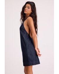 Lulus - Dema Dark Wash Denim Backless Mini Dress - Lyst