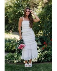 Lulus - Harley Cream Smocked Ruffled Midi Dress - Lyst