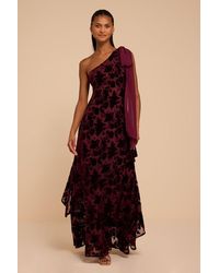 Lulus - Camellia Burnout Velvet One-Shoulder Bow Maxi Dress - Lyst