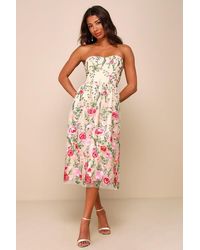 Lulus - Endless Praise Floral Embroidered Strapless Midi Dress - Lyst
