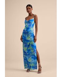 Lulus - Sunniva Multi Print Mesh Cowl Maxi Dress - Lyst